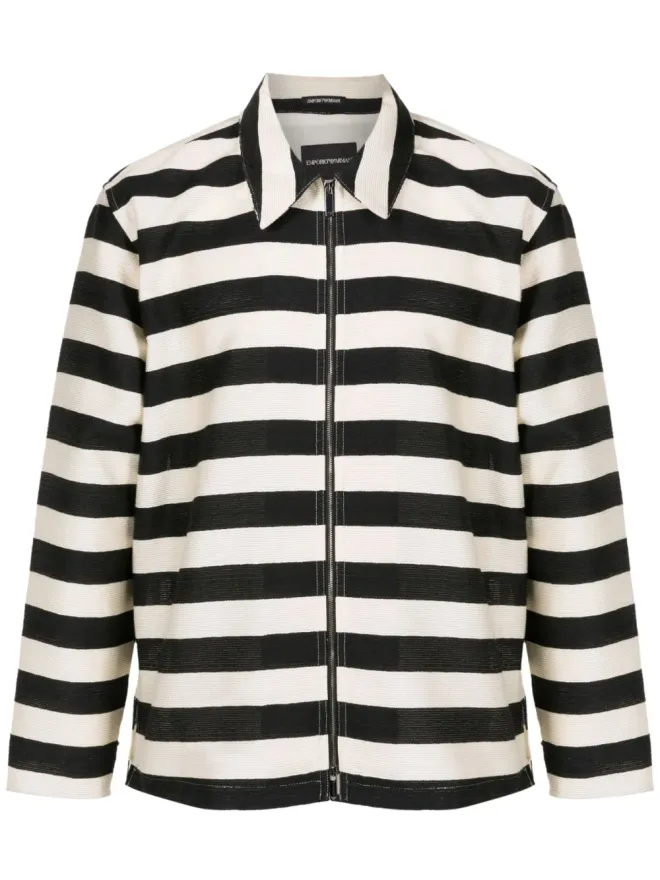 Emporio Armani Emporio Armani ストライプ柄ジップアップシャツジャケットの商品画像