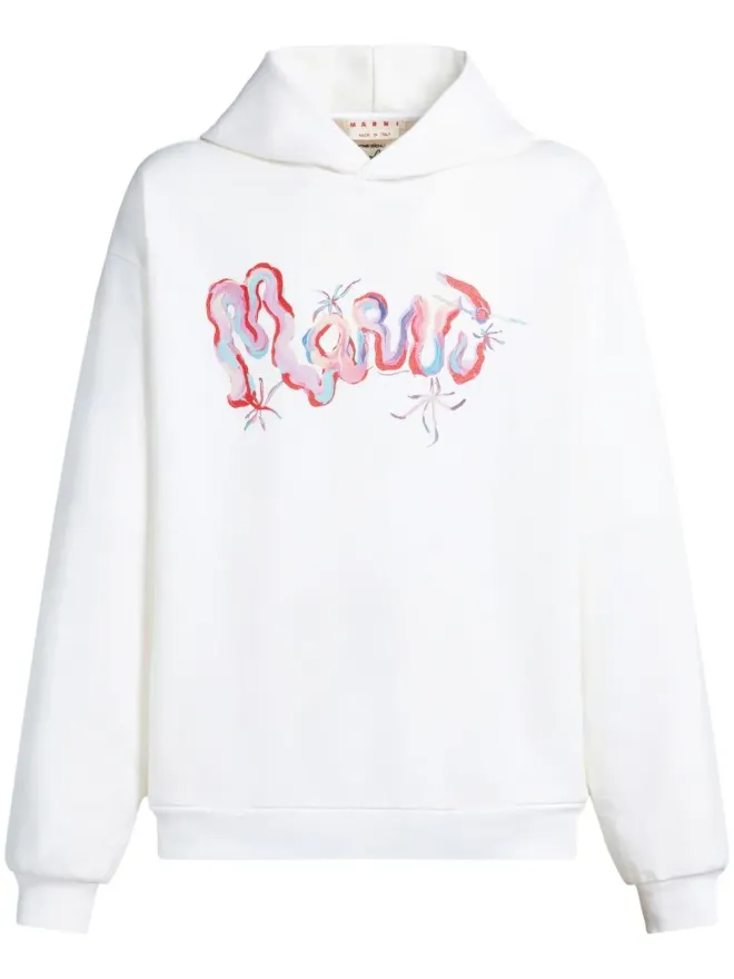 Marni Marni ペインタリーロゴプリント コットン フーディー - Whiteの商品画像