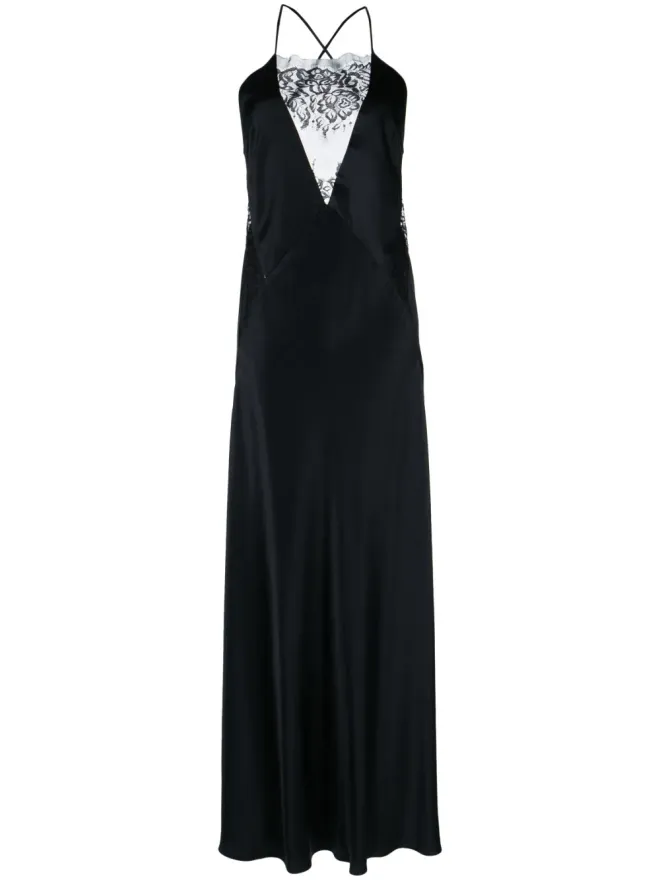Michelle Mason Michelle Mason レースインセット ガウン ロングノースリーブドレス - ブラックの商品画像