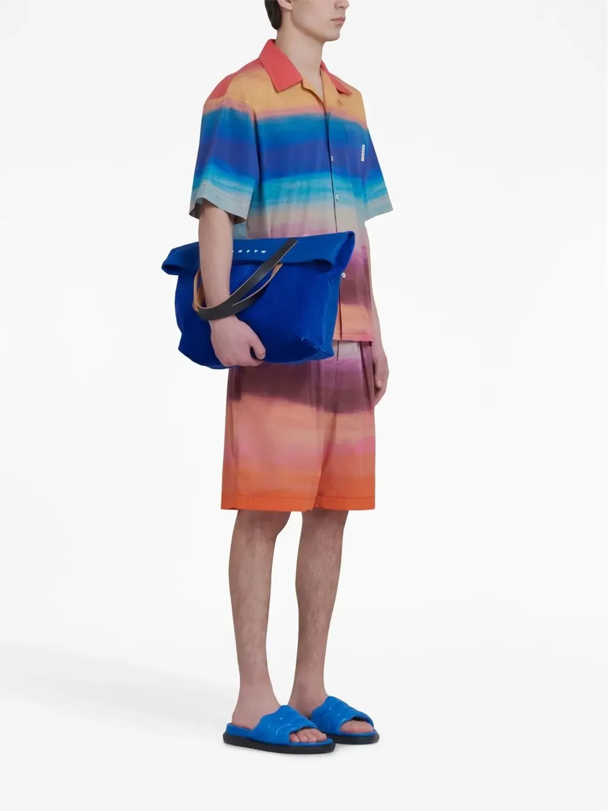Marni ペインタリープリント プリーツ付きコットンショーツ ブルー - 画像2