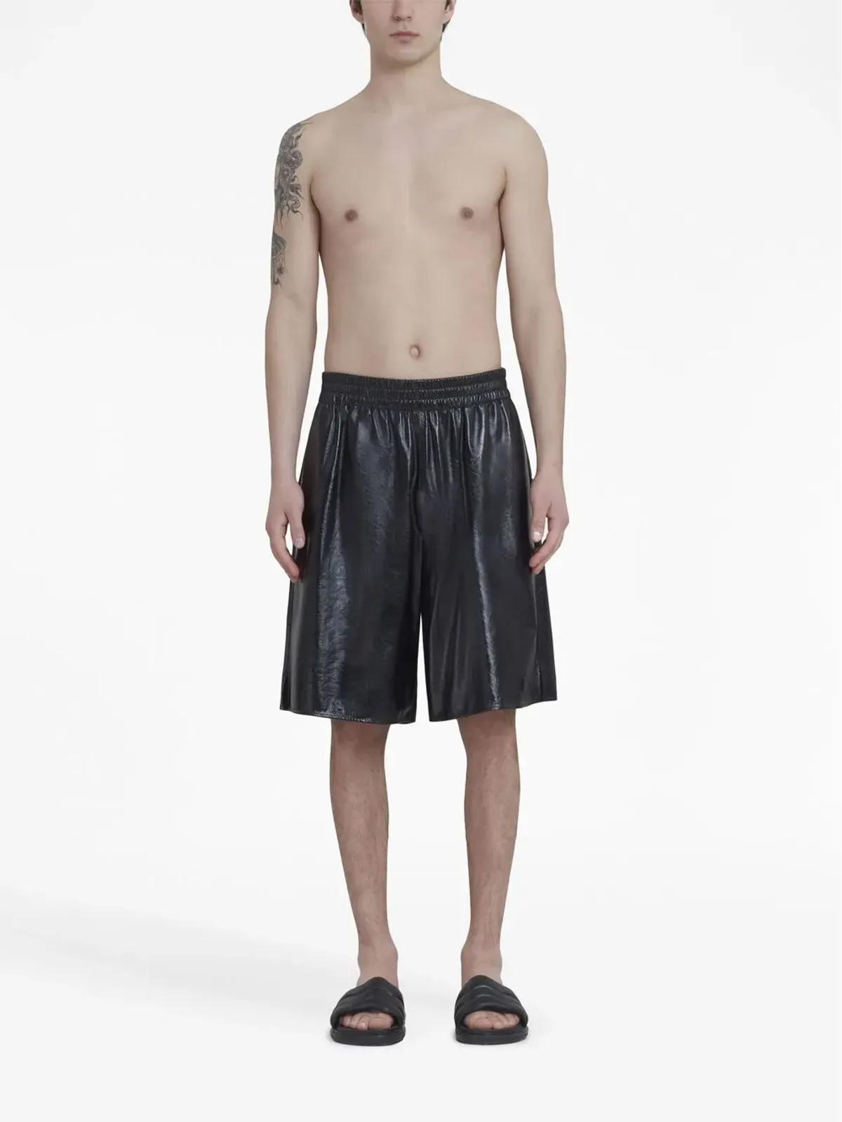 Marni elasticated-waist leather shorts - Black - 画像3