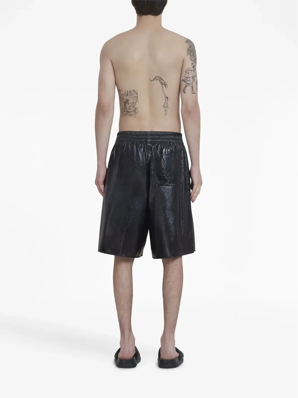 Marni elasticated-waist leather shorts - Black - 画像4
