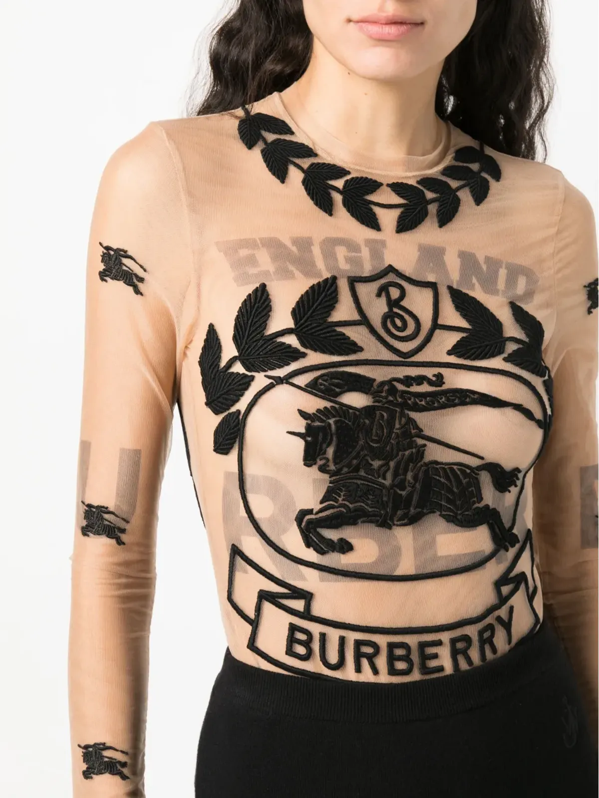 Burberry EKD刺繍入りストレッチチュールボディスーツ - 画像5