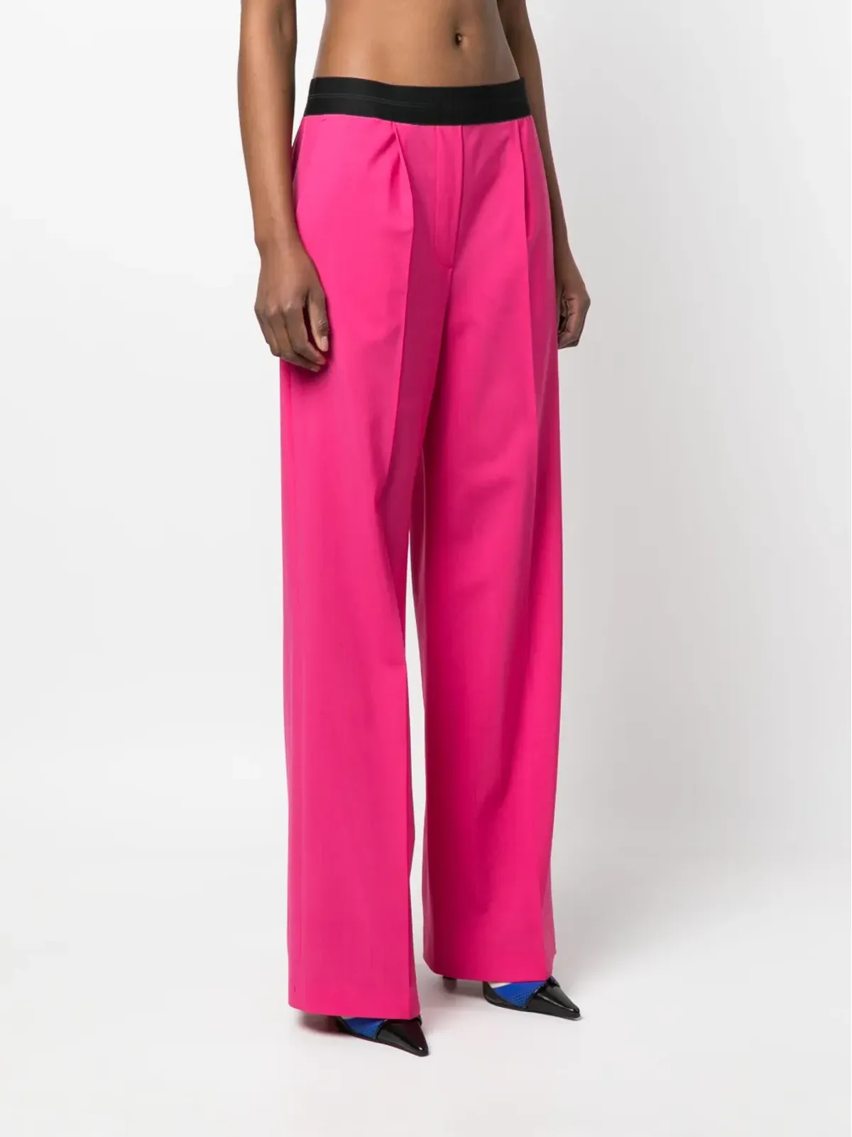 MSGM ロゴ入りウエストバンドのワイドレッグパンツ - 画像3