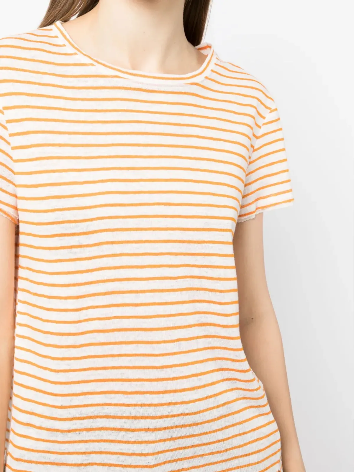 FRAME ストライプ入りオーガニックリネンTシャツ - 画像5
