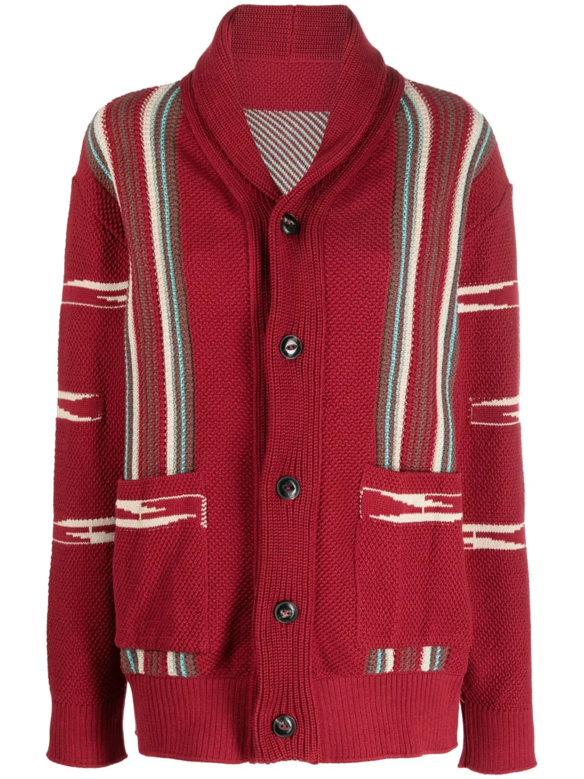 Fortela ストライプディテール長袖ニットカーディガン - レッド - 画像1