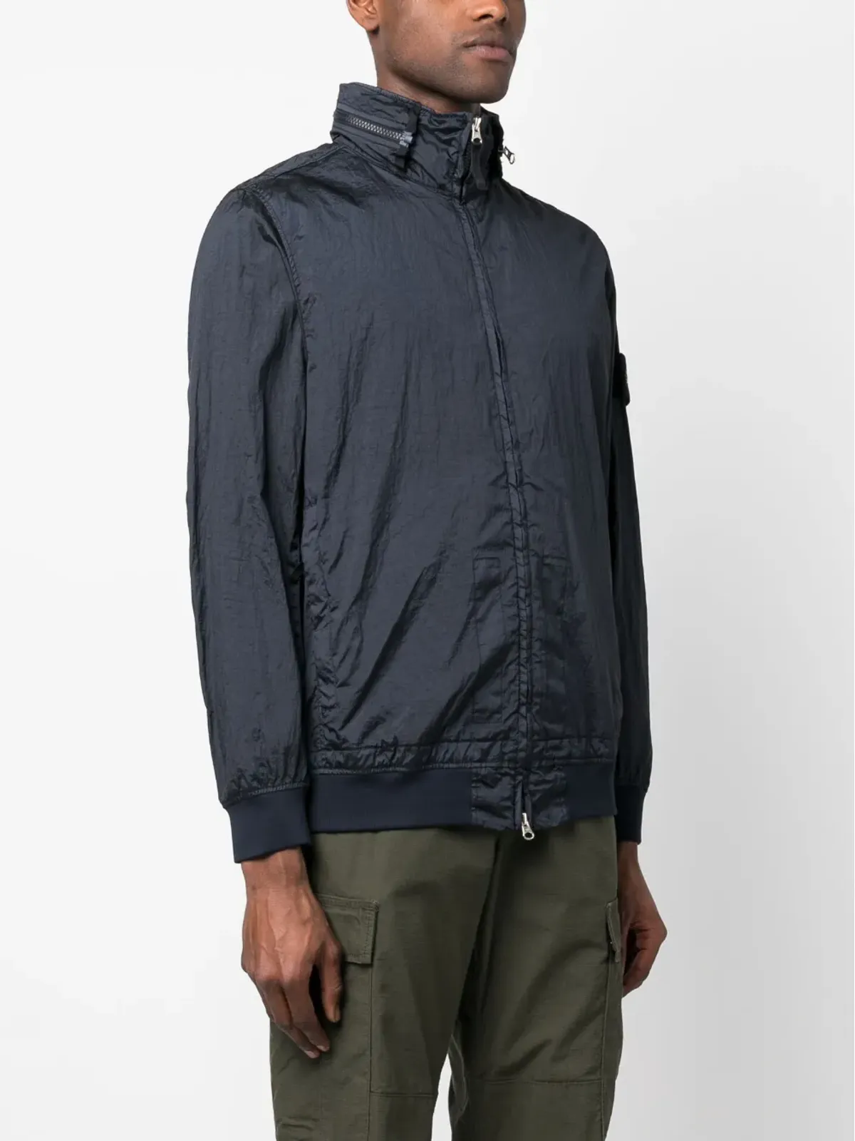 Stone Island コンパスロゴ ジップアップ ウィンドブレーカー ブルー - 画像3