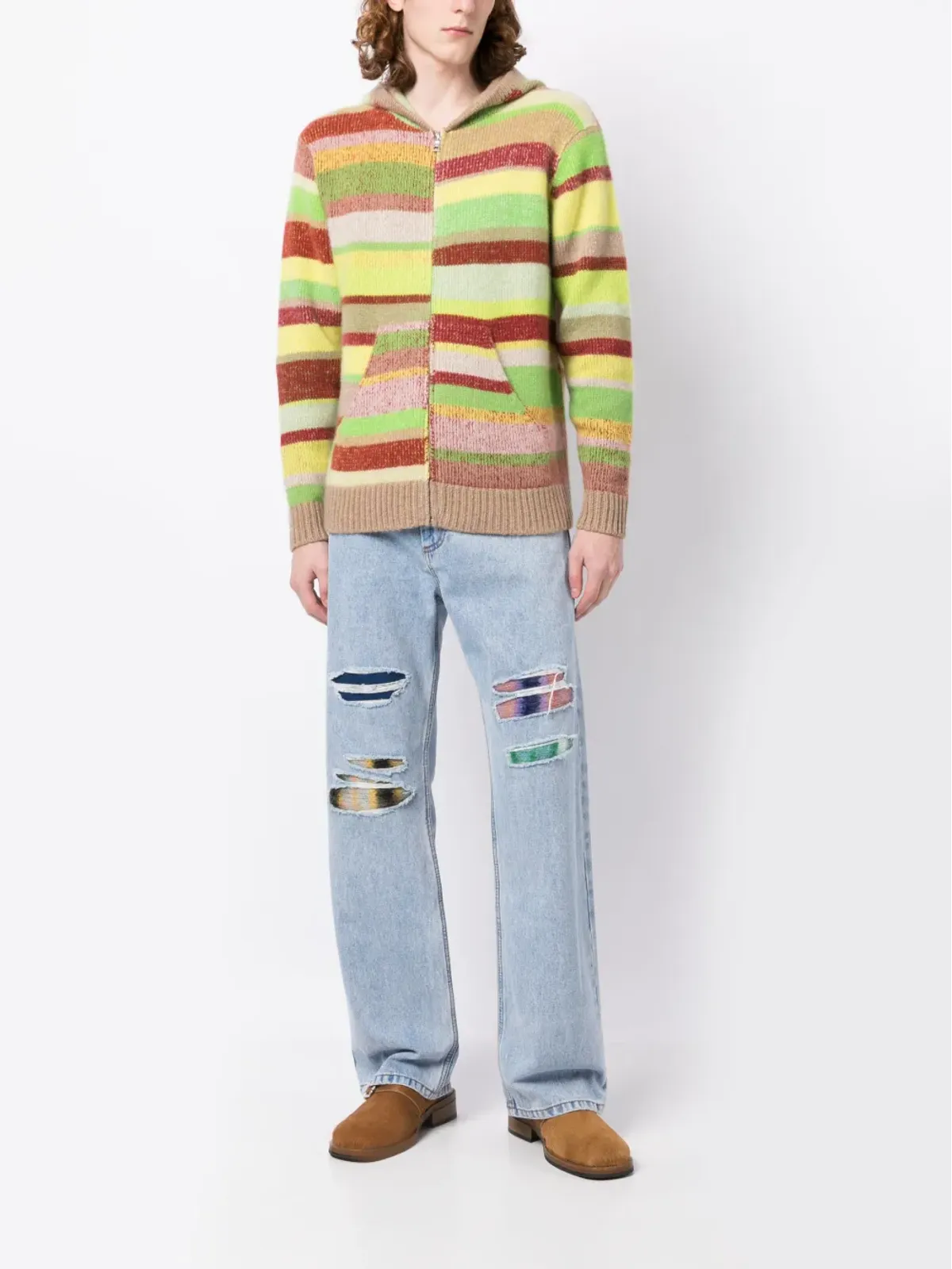 The Elder Statesman マルチストライプ ジップアップフーディ - 画像2