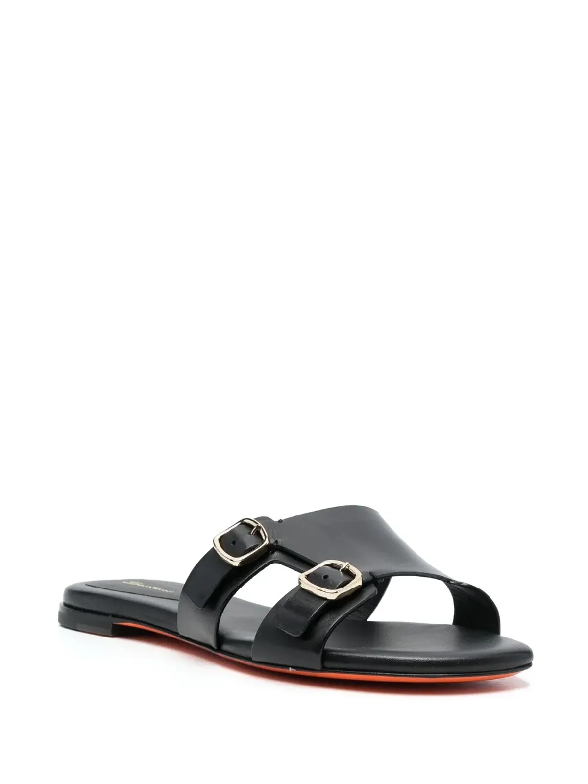 Santoni ダブルストラップ フラットレザーサンダル - ブラック - 画像2