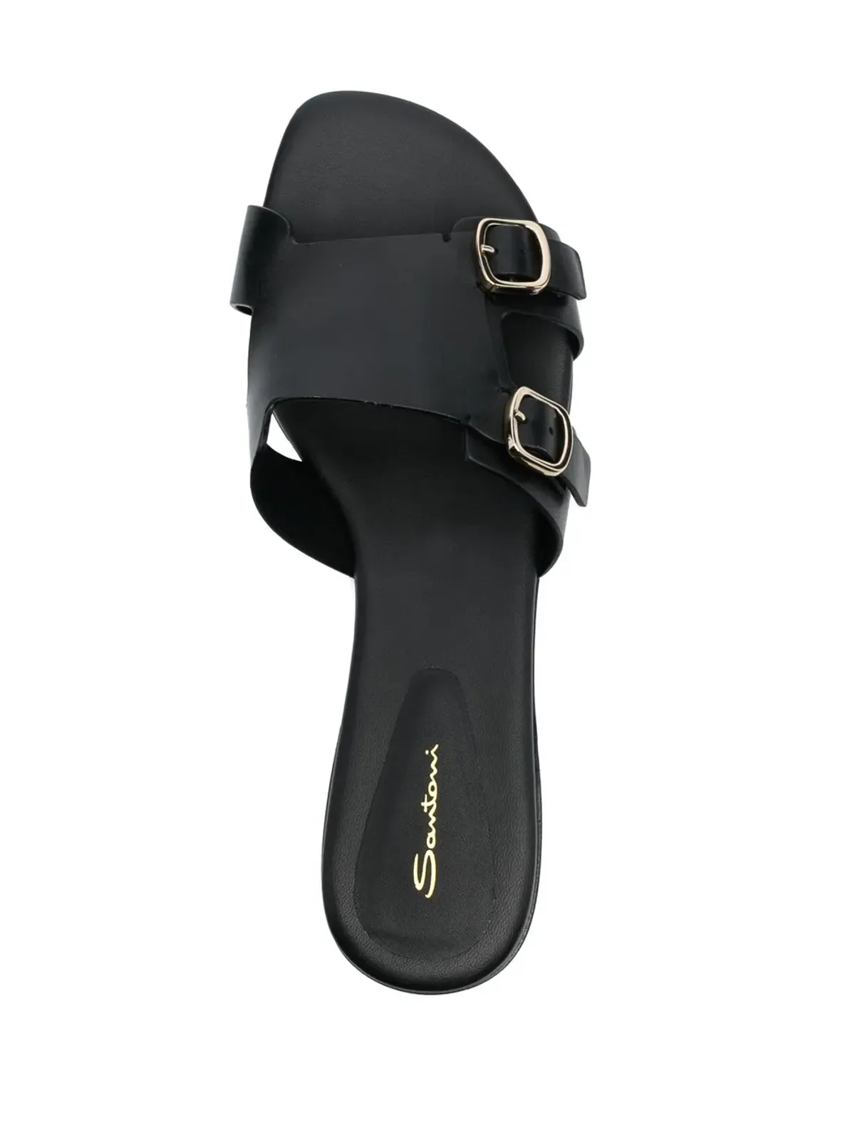 Santoni ダブルストラップ フラットレザーサンダル - ブラック - 画像4