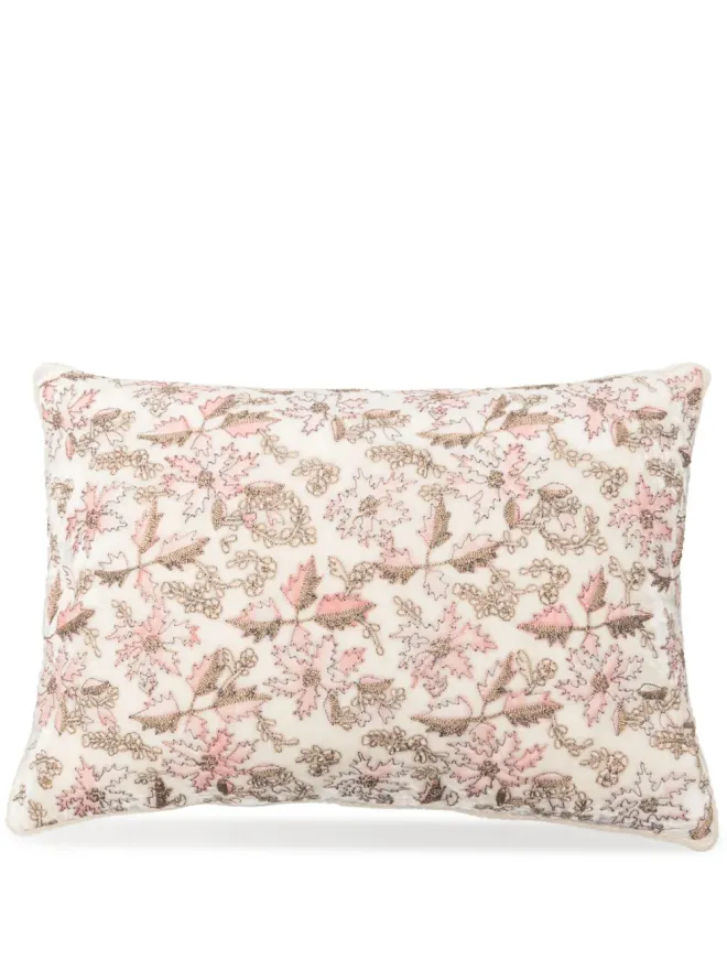 Anke Drechsel Anke Drechsel 花柄刺繍シルクベルベット クッション - Whiteの商品画像
