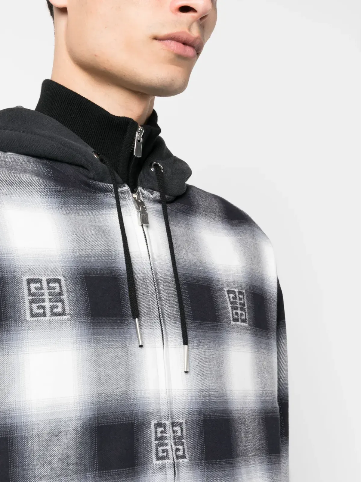 Givenchy チェック柄オーバーサイズフード付きシャツジャケット - 画像5