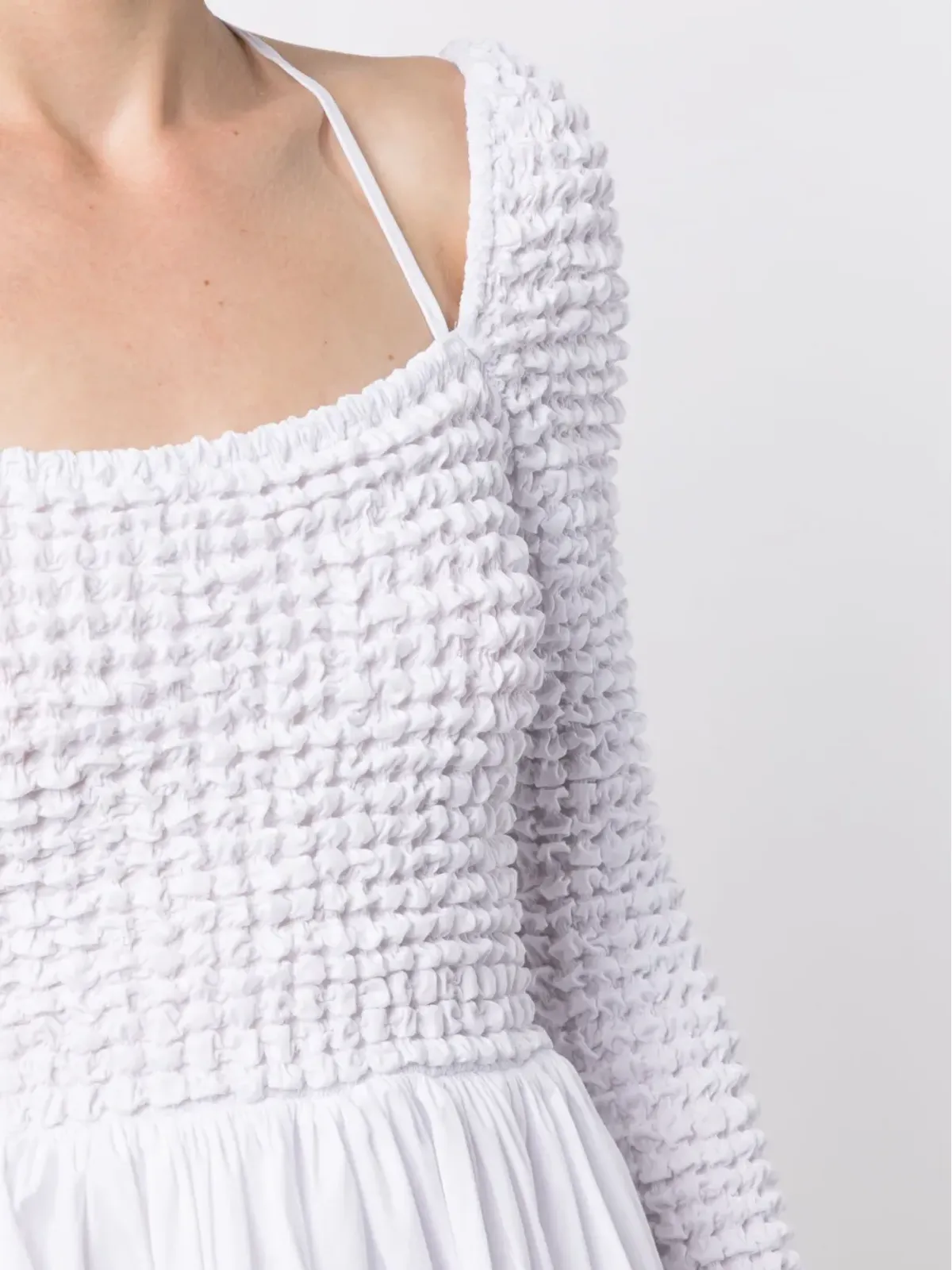 STAUD Cassidy スモック入りストレッチコットン ミニドレス - White - 画像5