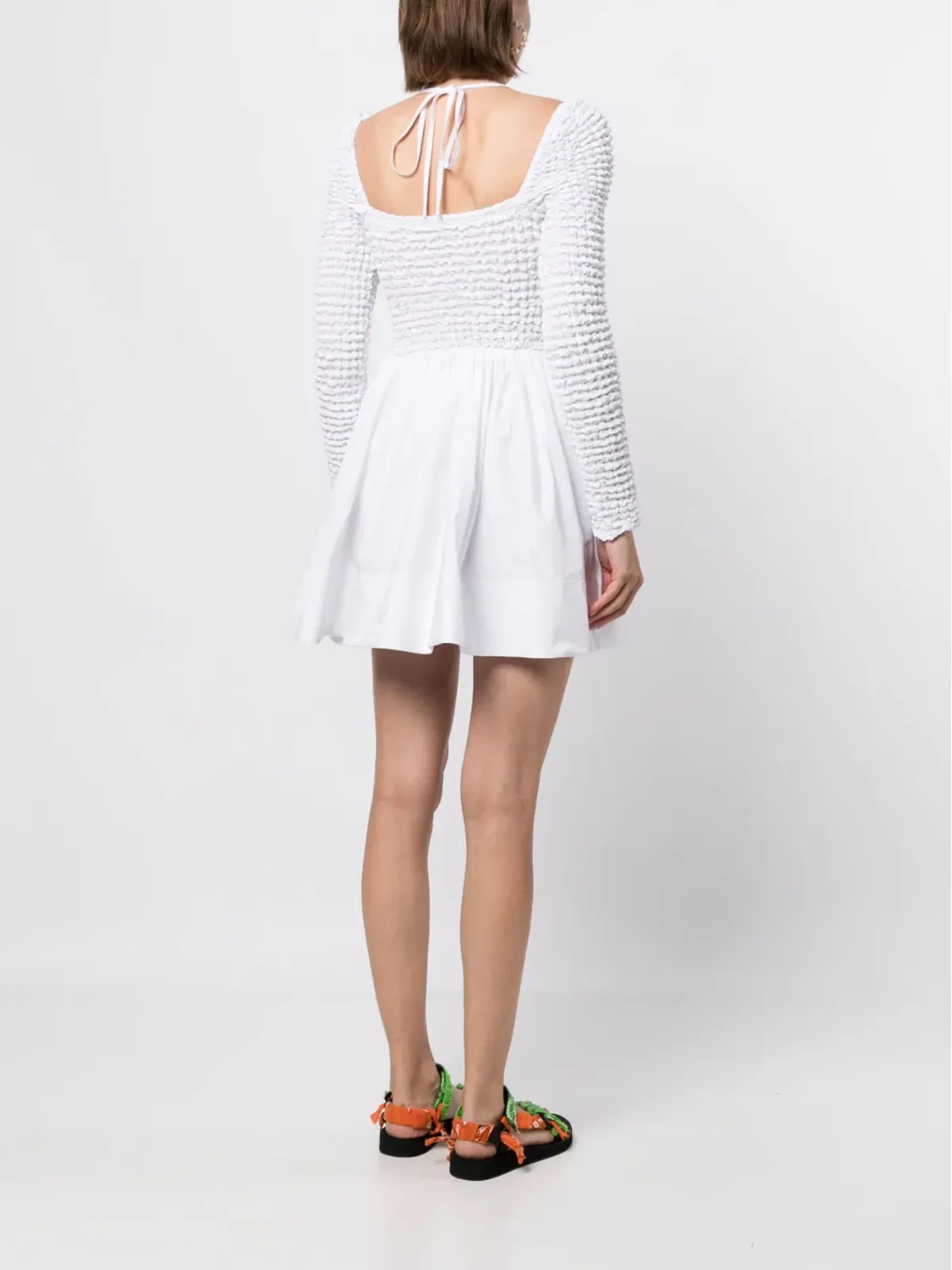 STAUD Cassidy スモック入りストレッチコットン ミニドレス - White - 画像4