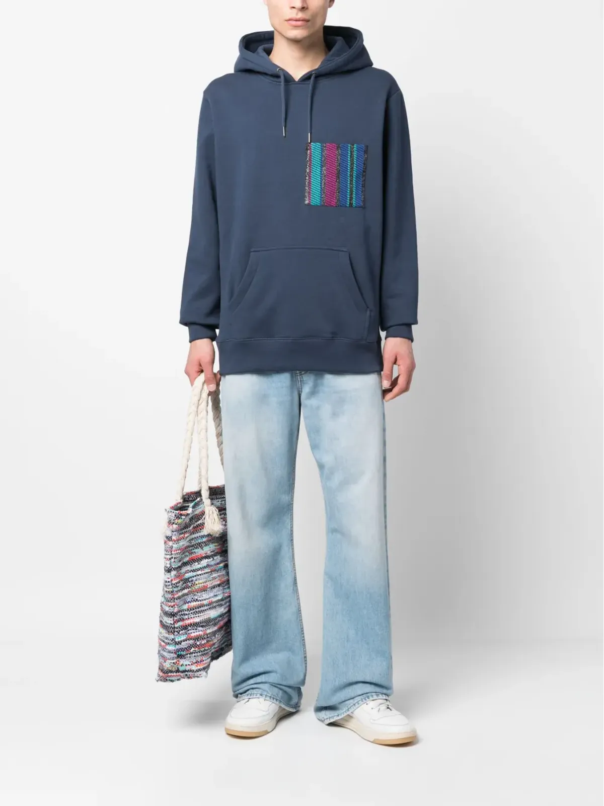 Benjamin Benmoyal ストライプ柄パッチ付きオーガニックコットンフーディ - 画像2