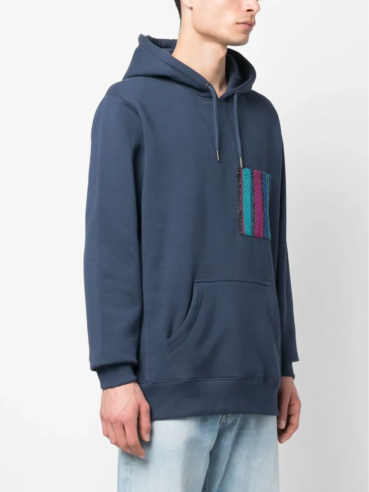 Benjamin Benmoyal ストライプ柄パッチ付きオーガニックコットンフーディ - 画像3