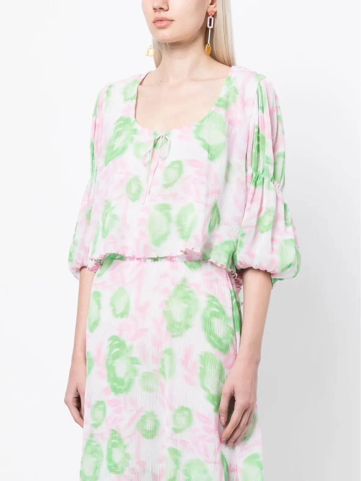 GANNI 花柄プリーツ Georgette ブラウス - 画像3