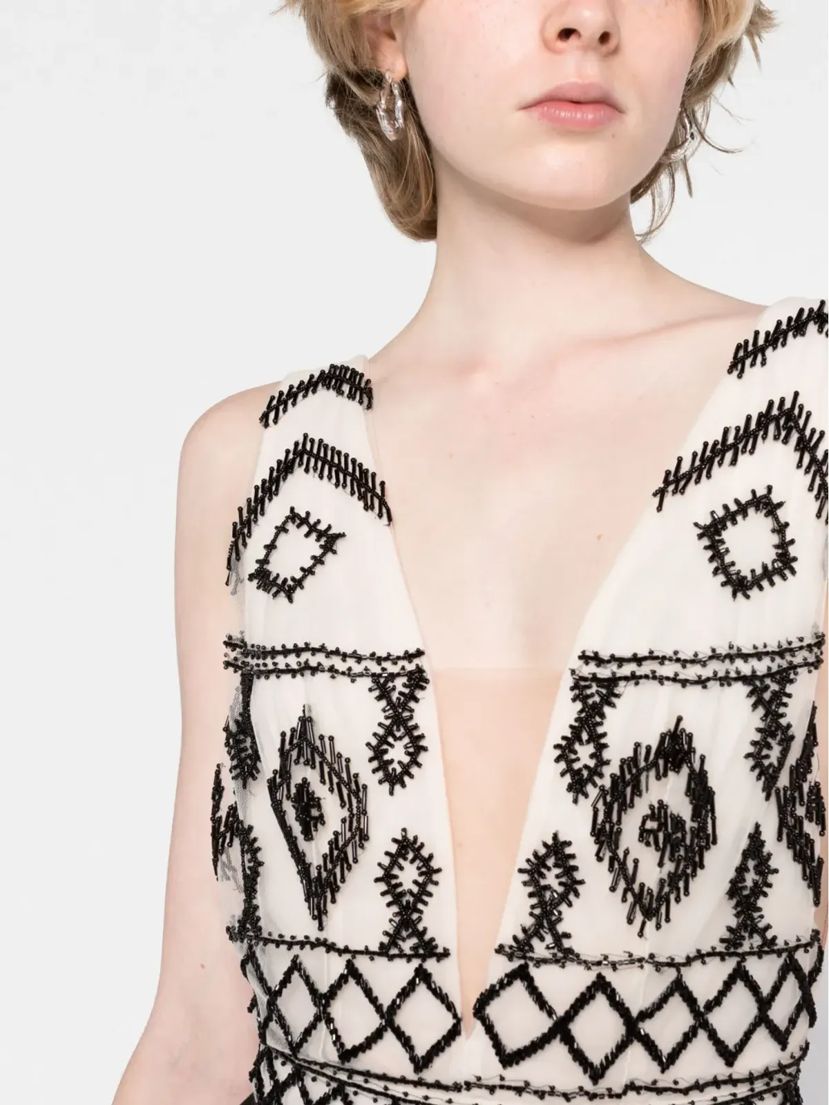 Elisabetta Franchi 菱形刺繍 Vネック ガウン - 画像3