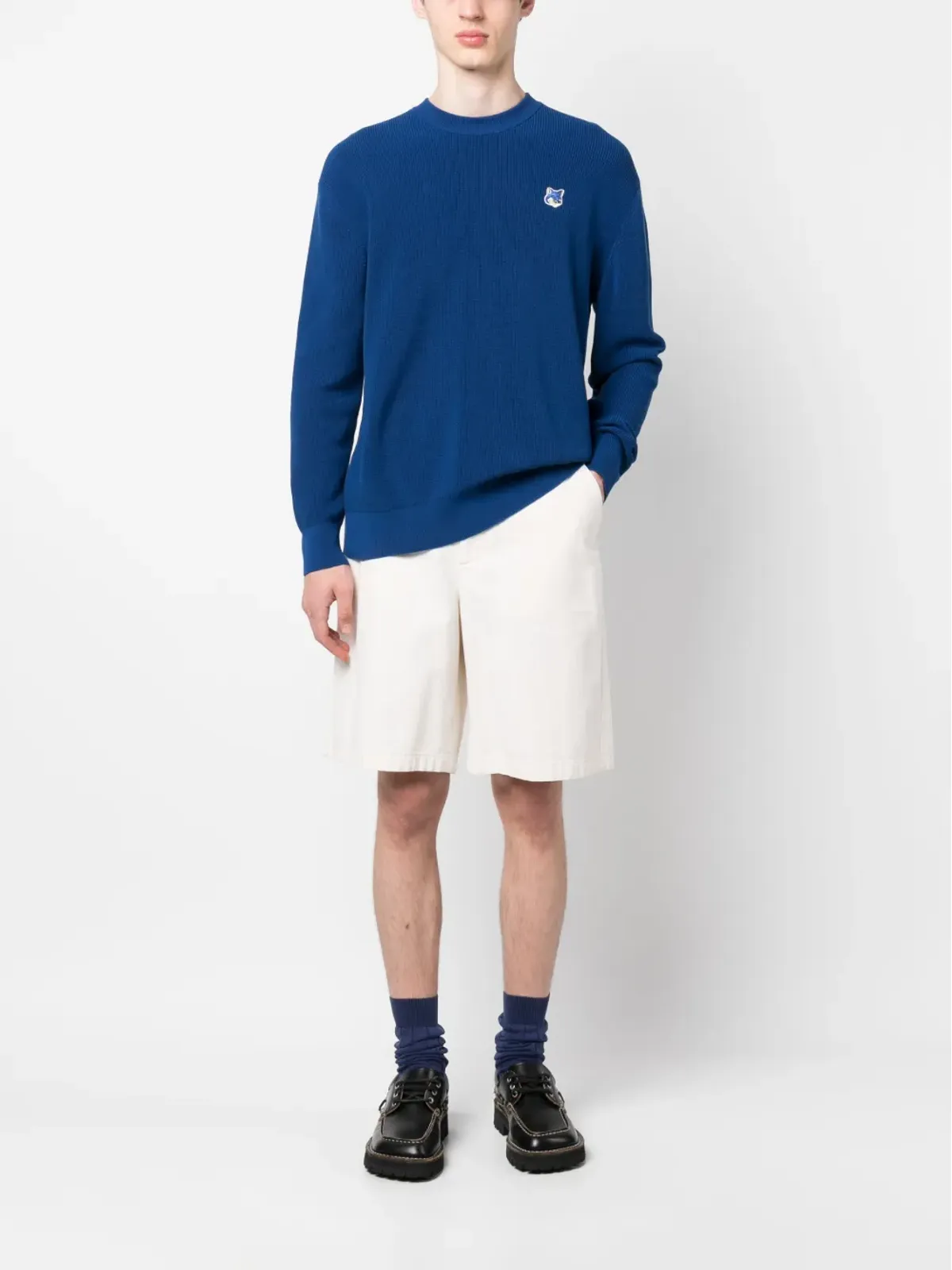 Maison Kitsuné ロゴパッチ付きニットジャンパー ブルー - 画像2