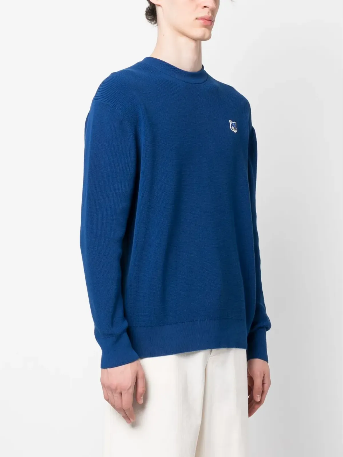 Maison Kitsuné ロゴパッチ付きニットジャンパー ブルー - 画像3
