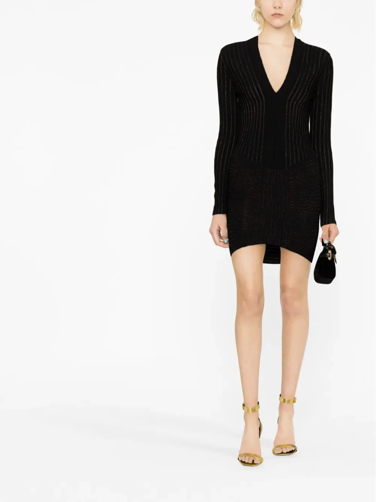 Balmain リブ編みVネックミニドレス - 画像2