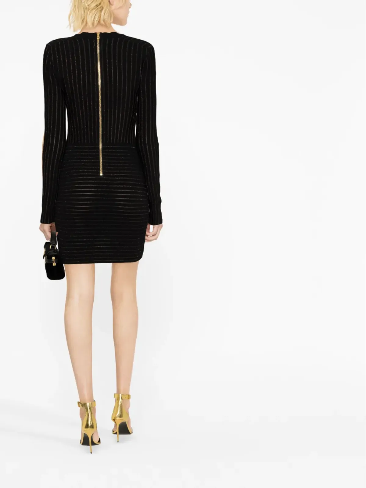 Balmain リブ編みVネックミニドレス - 画像4