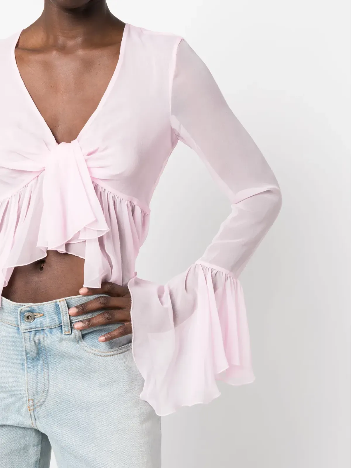 Blumarine ラッフル長袖シルクブラウス - 画像5