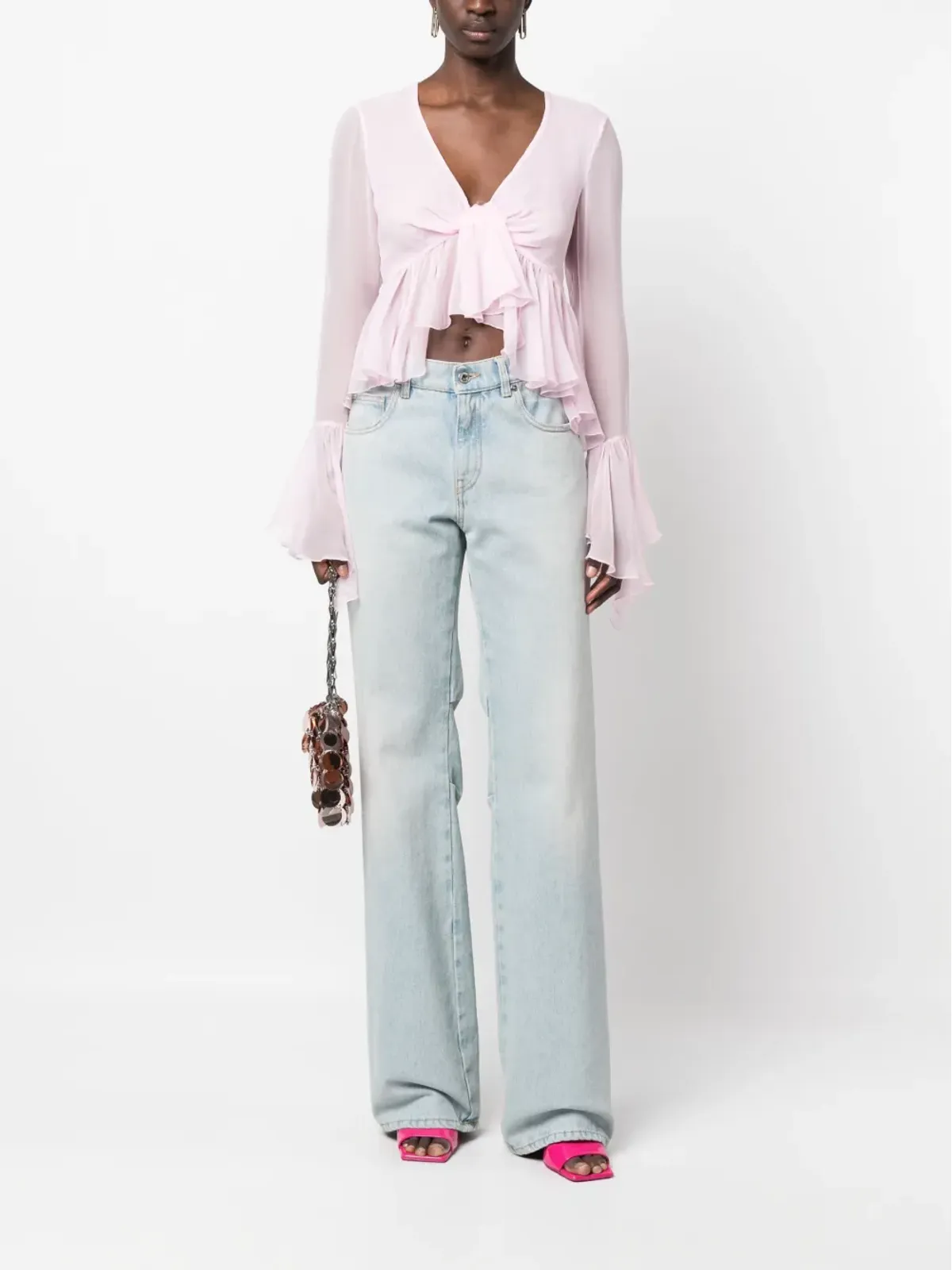 Blumarine ラッフル長袖シルクブラウス - 画像2
