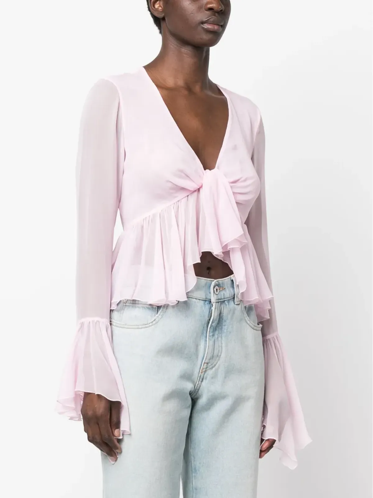 Blumarine ラッフル長袖シルクブラウス - 画像3