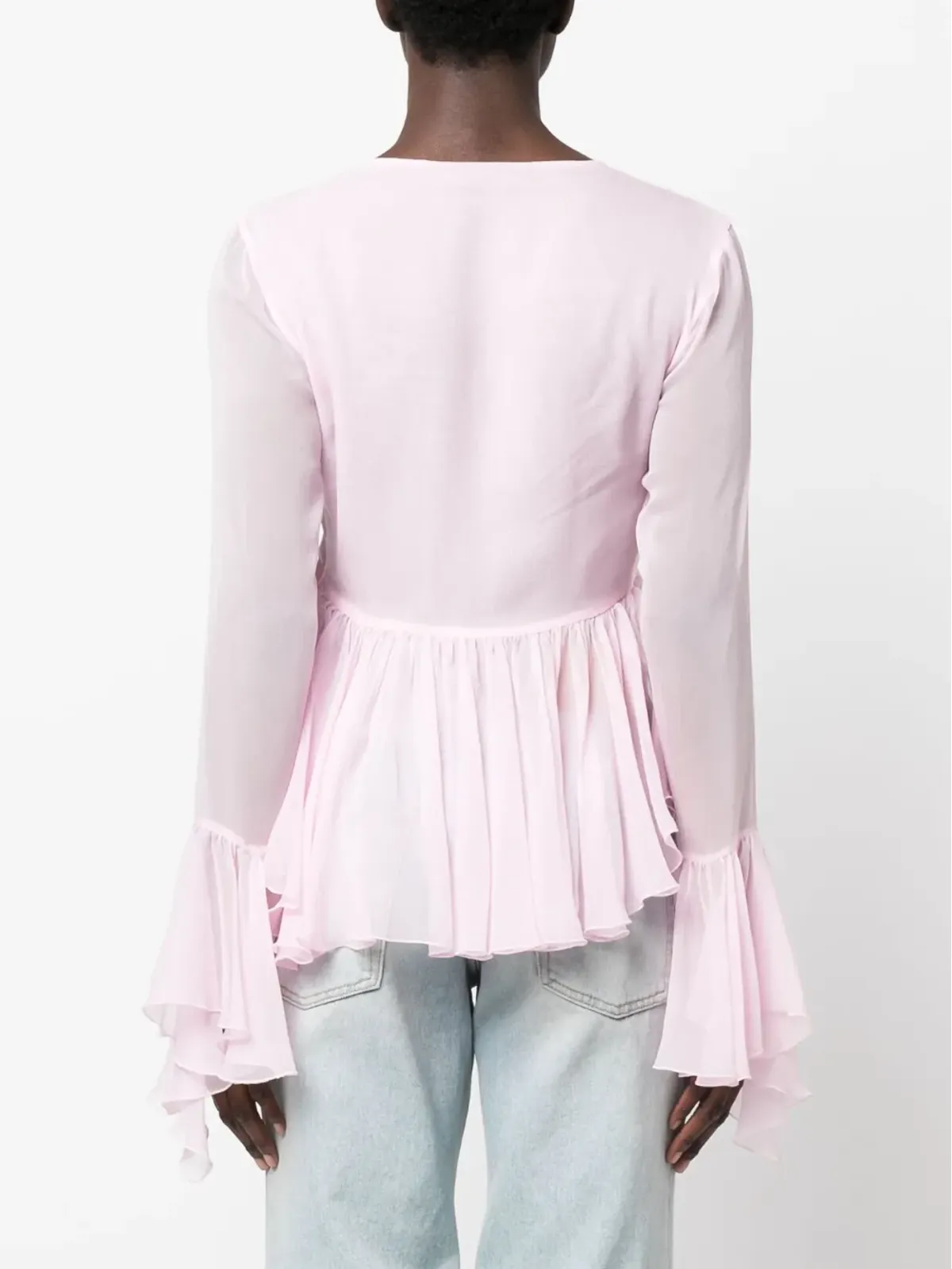 Blumarine ラッフル長袖シルクブラウス - 画像4