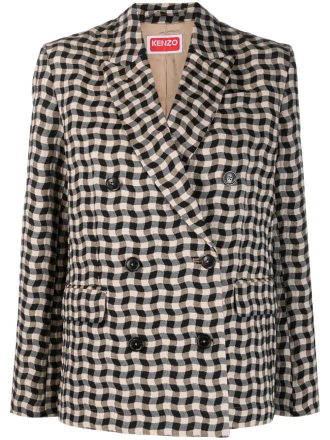 Kenzo Kenzo Wavy Check double-breasted blazer - Neutralsの商品画像