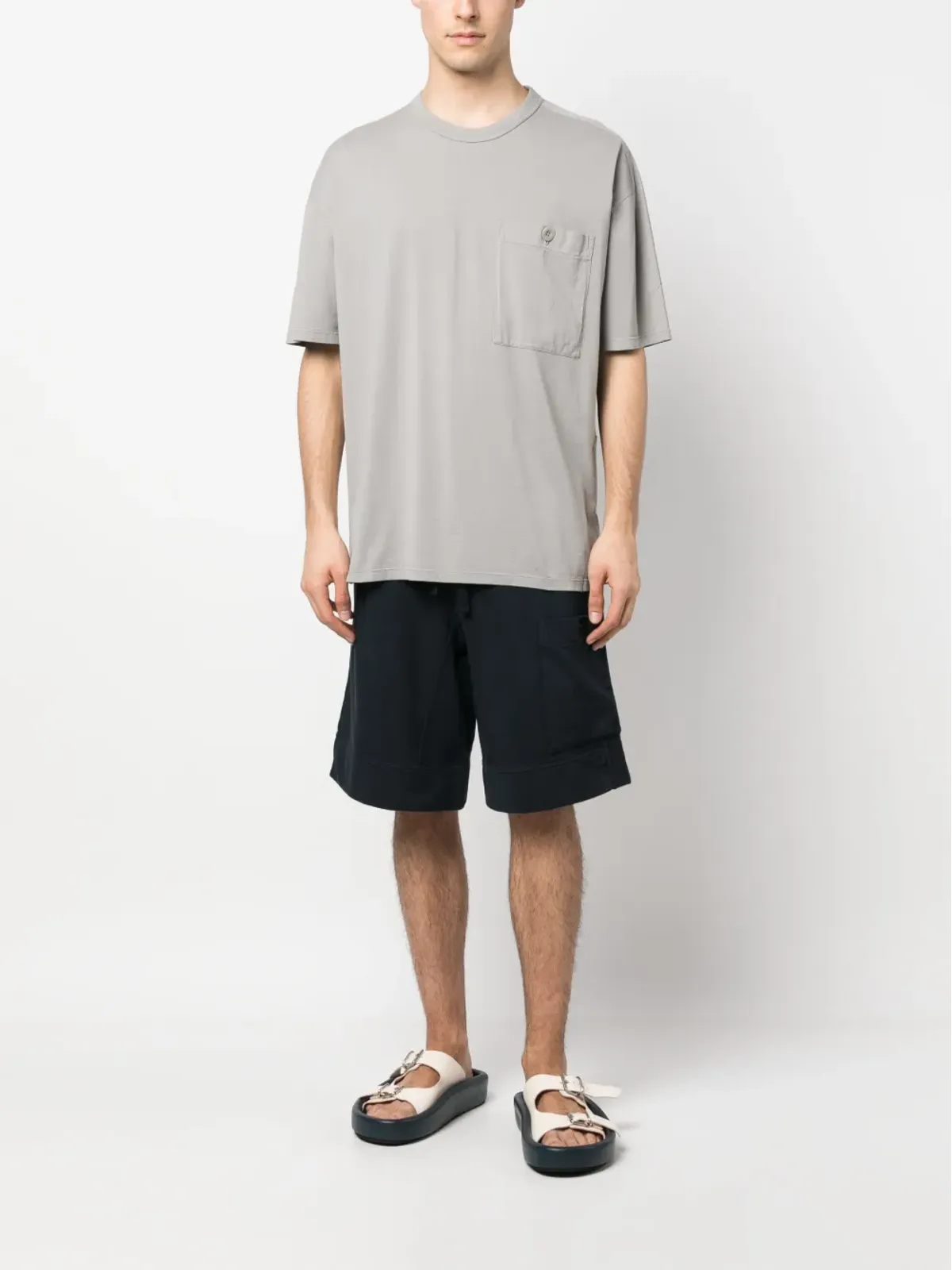 Ten C グレー ロゴパッチ クルーネック Tシャツ - 画像2