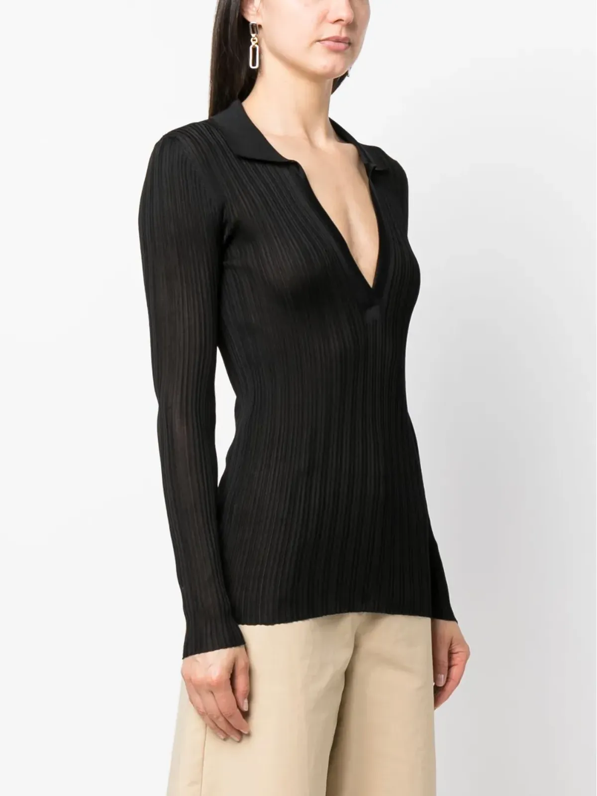 Durazzi Milano Vネック長袖ニットトップ - 画像3