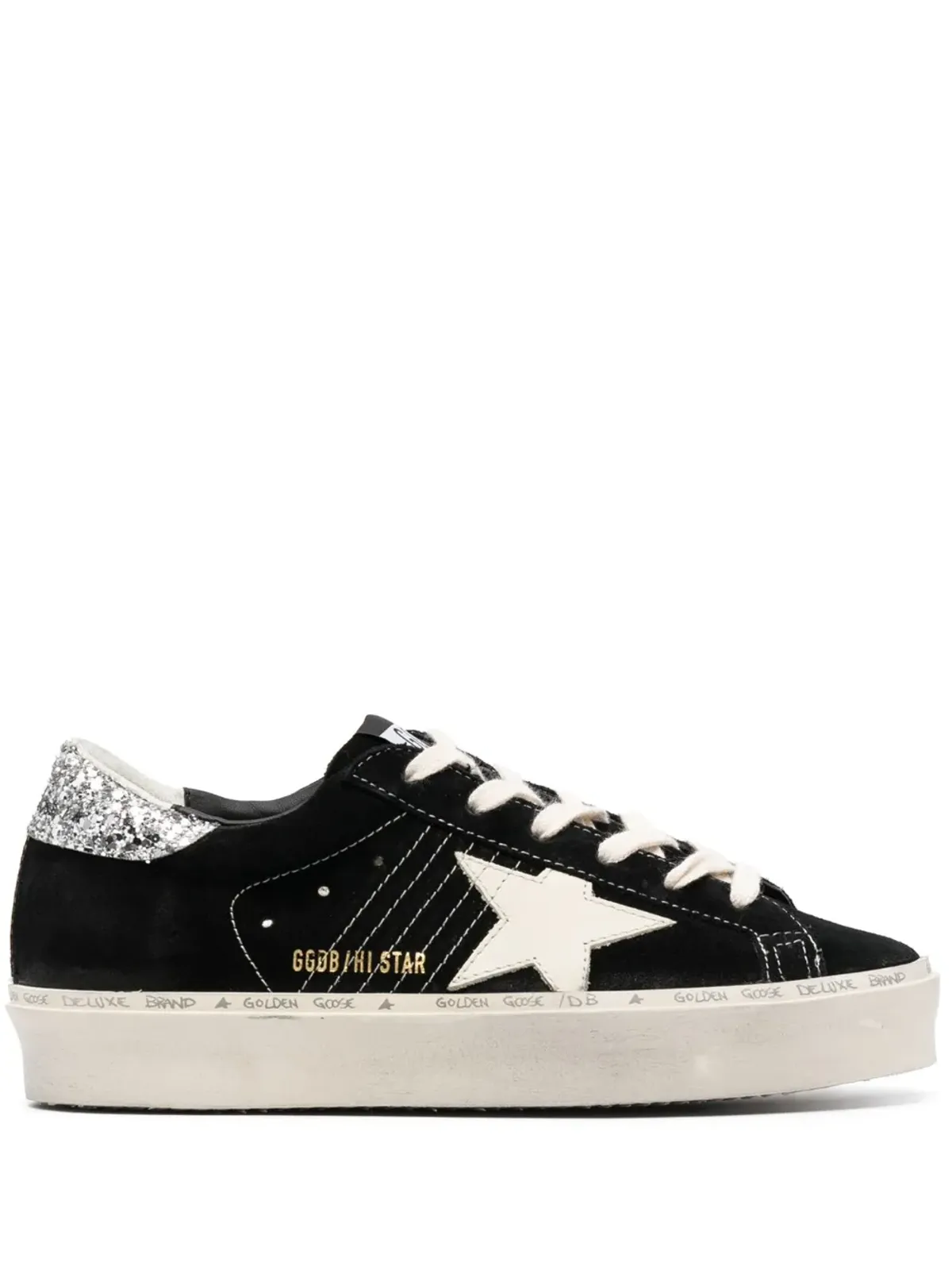 Golden Goose Hi Star グリッター付きスエードスニーカー ブラック - 画像1