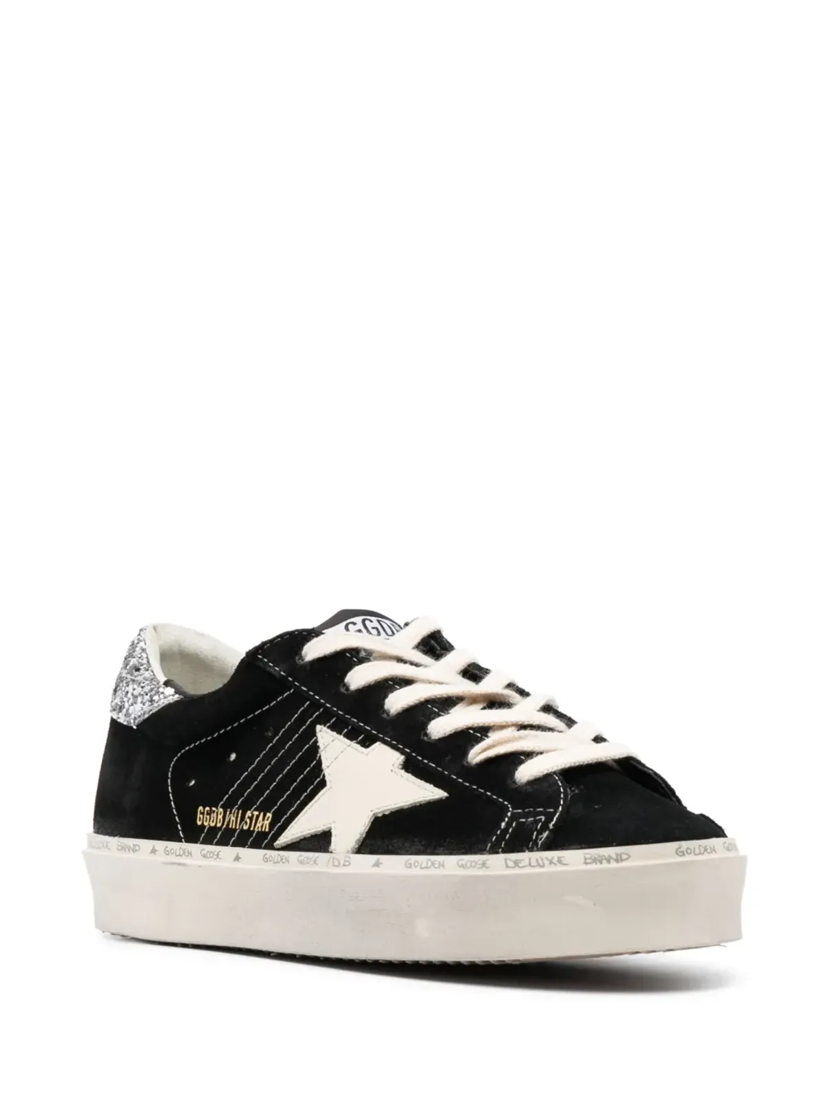 Golden Goose Hi Star グリッター付きスエードスニーカー ブラック - 画像2