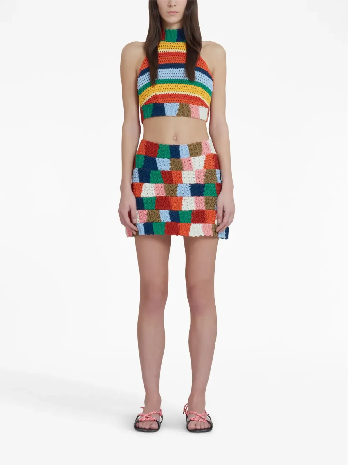 Marni カラーブロックニットスカート レッド - 画像2