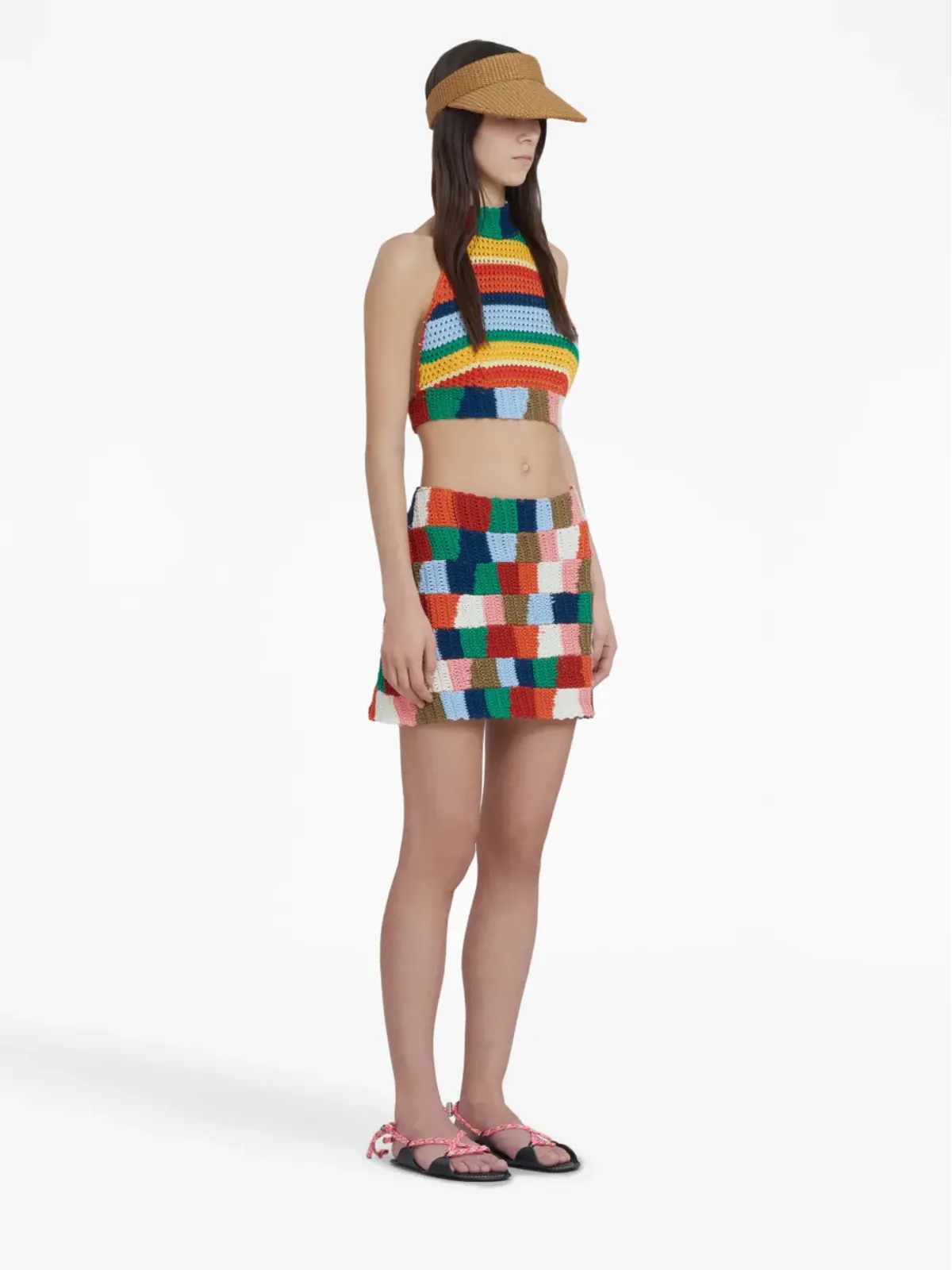 Marni カラーブロックニットスカート レッド - 画像3