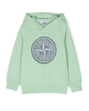 Stone Island Junior ロゴパッチ コットン フーディ - グリーン - サムネイル1