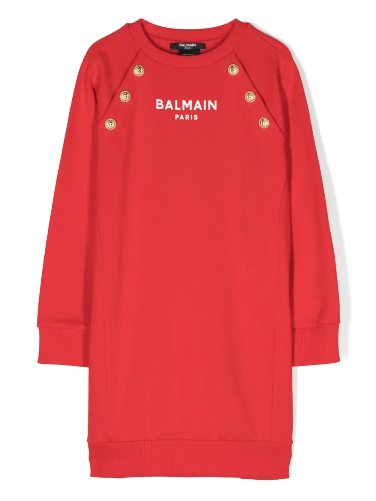 Balmain Kids ボタン装飾スウェットワンピース - レッド - 画像1