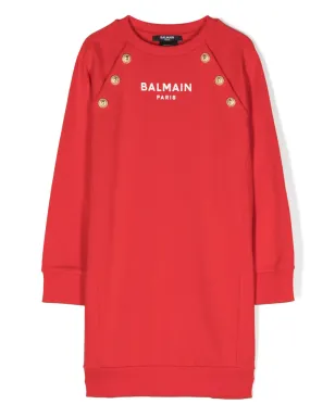 Balmain Kids ボタン装飾スウェットワンピース - レッド - サムネイル1