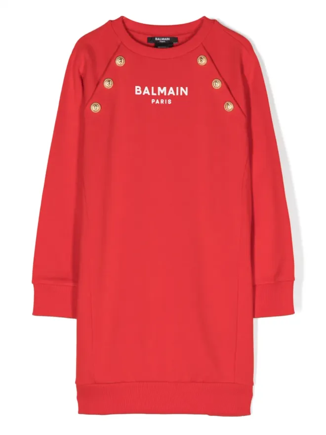 Balmain Kids Balmain Kids ボタン装飾スウェットワンピース - レッドの商品画像