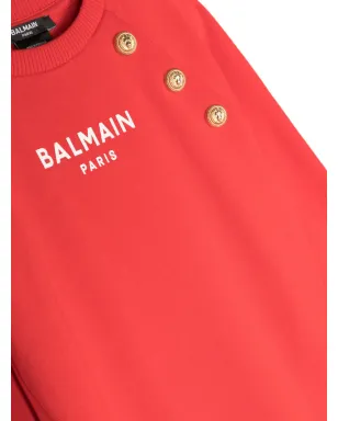 Balmain Kids ボタン装飾スウェットワンピース - レッド - サムネイル3
