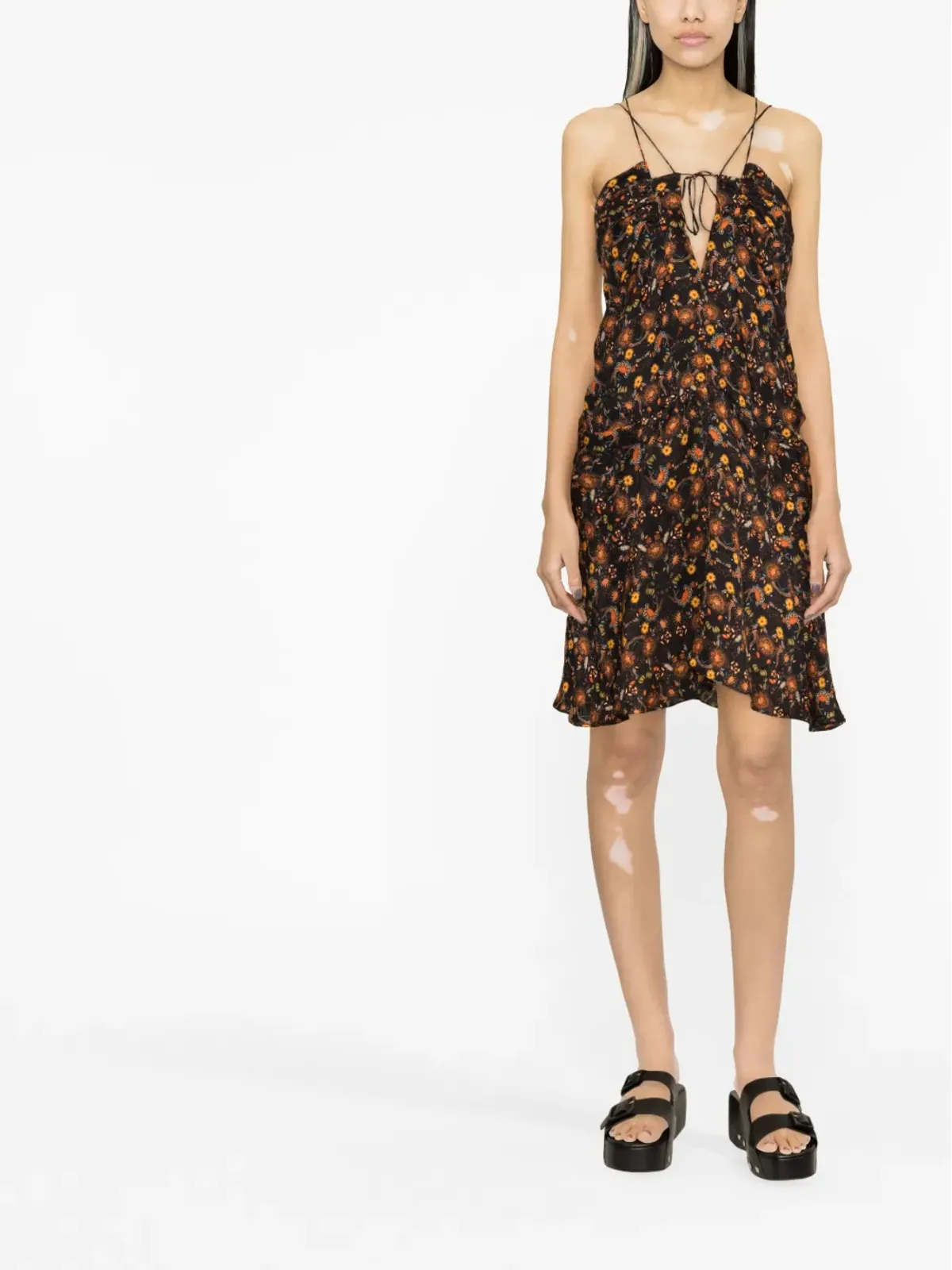 ISABEL MARANT 花柄プリントのギャザードレス - ブラック - 画像3