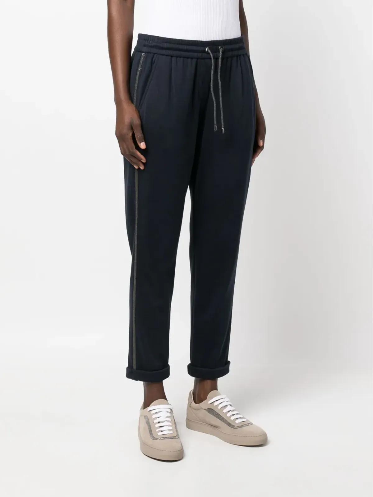 Brunello Cucinelli クロップド ドローストリング ウエストバンド トラウザーズ - Blue - 画像3