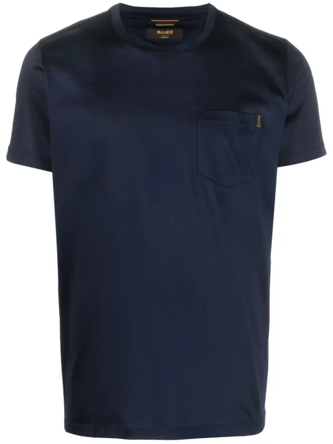 Moorer Moorer サテン仕上げ クルーネック コットンTシャツ - ブルーの商品画像