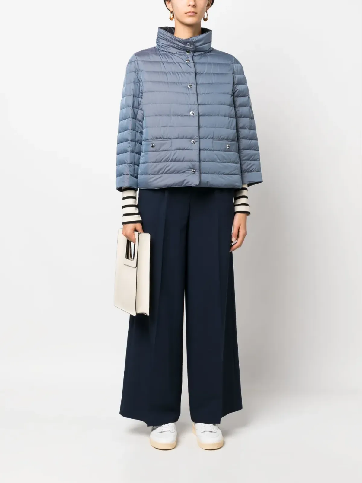 Moorer シンディ ハイカラー パッド入りジャケット - 画像2