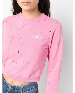 MM6 Maison Margiela distressed logo-print ピンク スウェットシャツ - サムネイル5