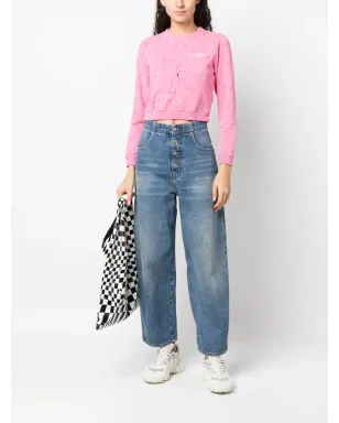 MM6 Maison Margiela distressed logo-print ピンク スウェットシャツ - サムネイル2