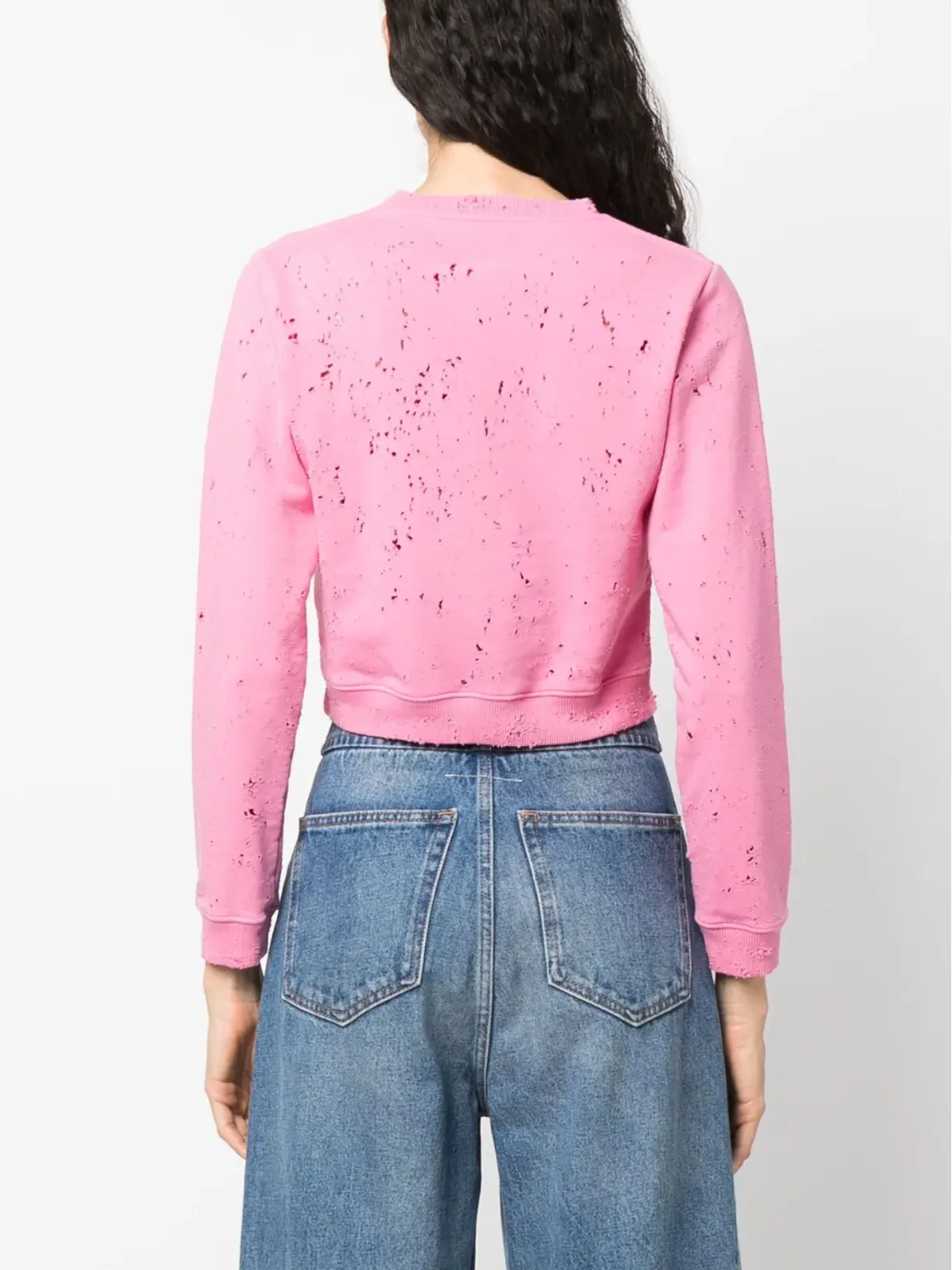 MM6 Maison Margiela distressed logo-print ピンク スウェットシャツ - 画像4
