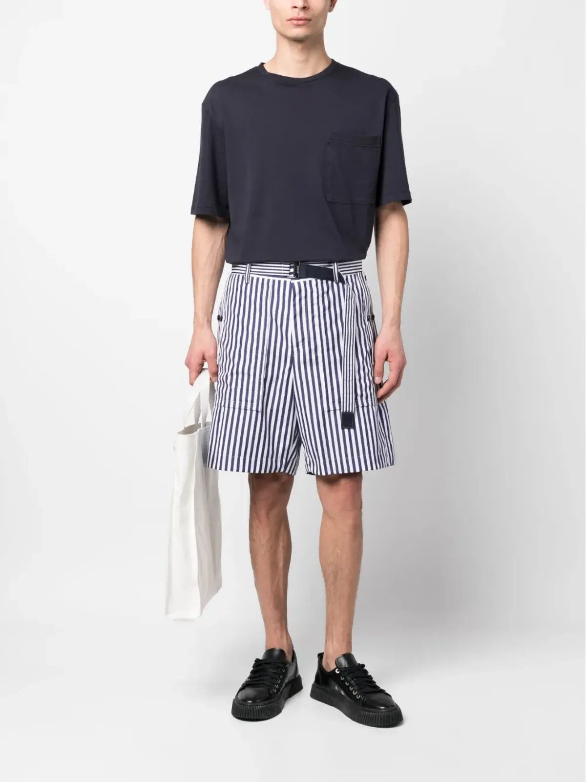 sacai 縦ストライプ柄コットンショーツ - 画像2